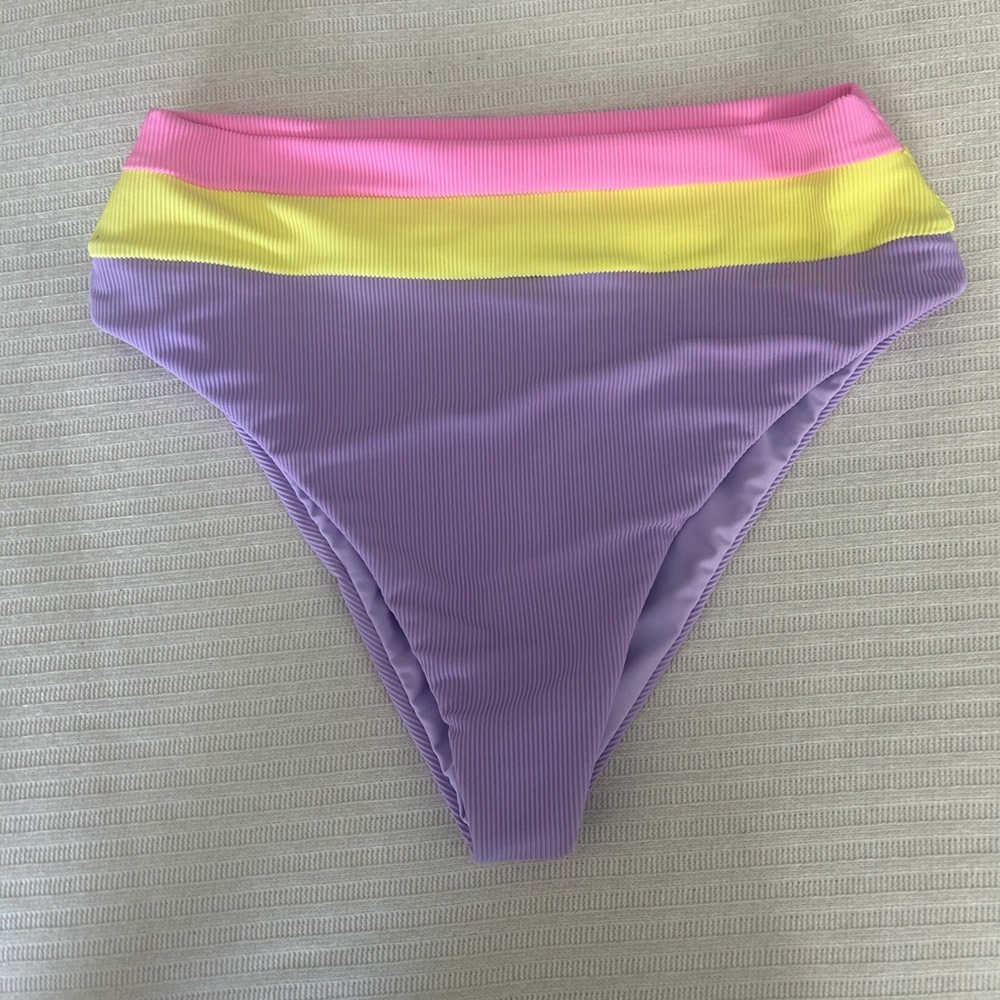 Beach Riot Heidi Ribbed Colorblock High Waisted Bikini Bottom - Picture 2 of 5